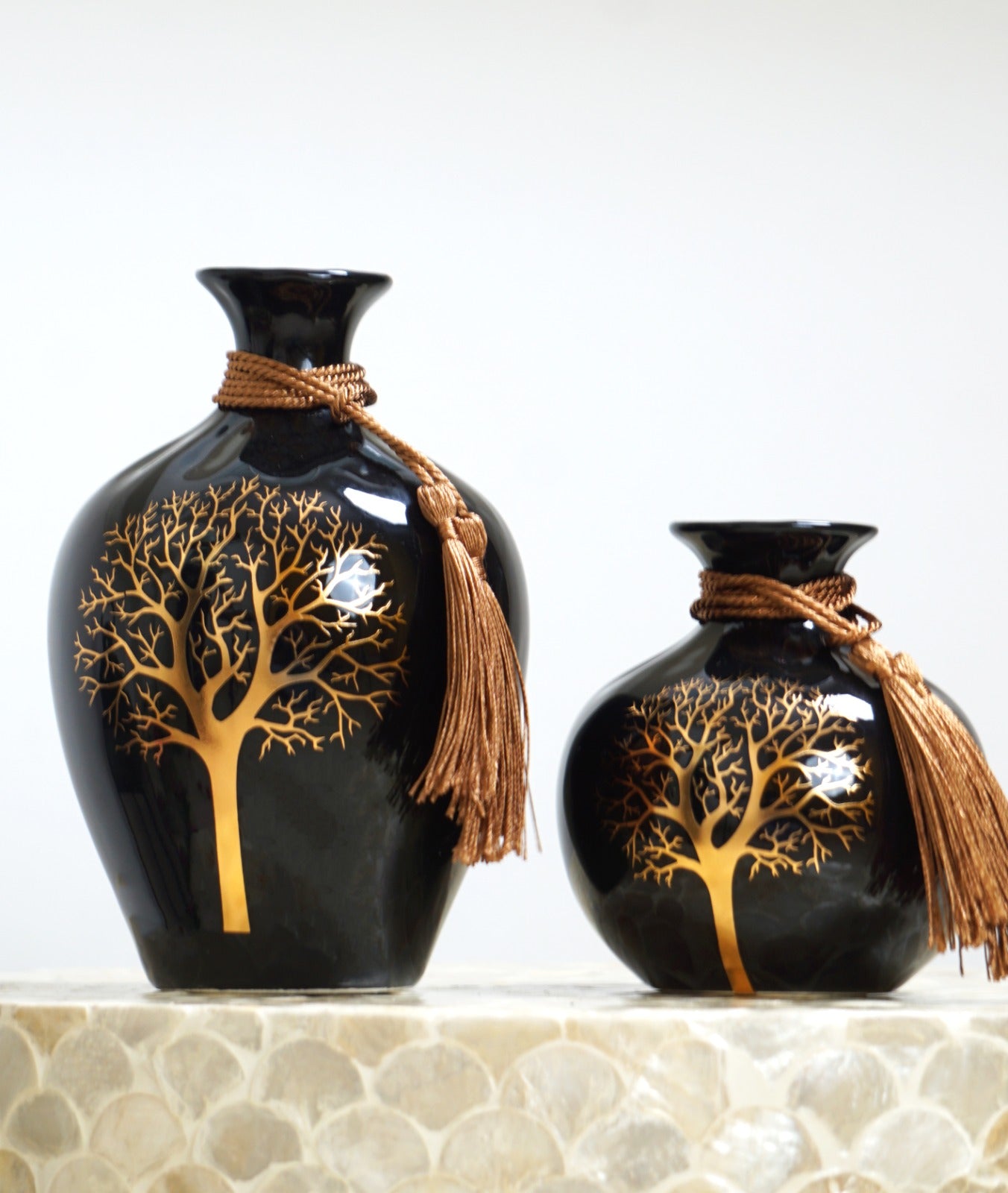 Luxury Ceramic Decorative Vase & Plate Set with Gold Tree Design #1973