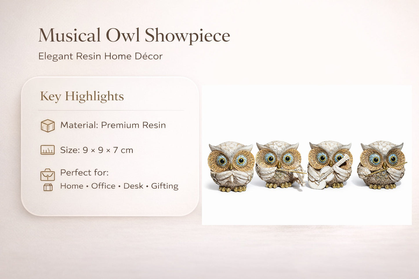 Decorative Musical Owl Showpiece Set of 4 | Premium Resin Owl Figurines for Home & Office Décor #3021