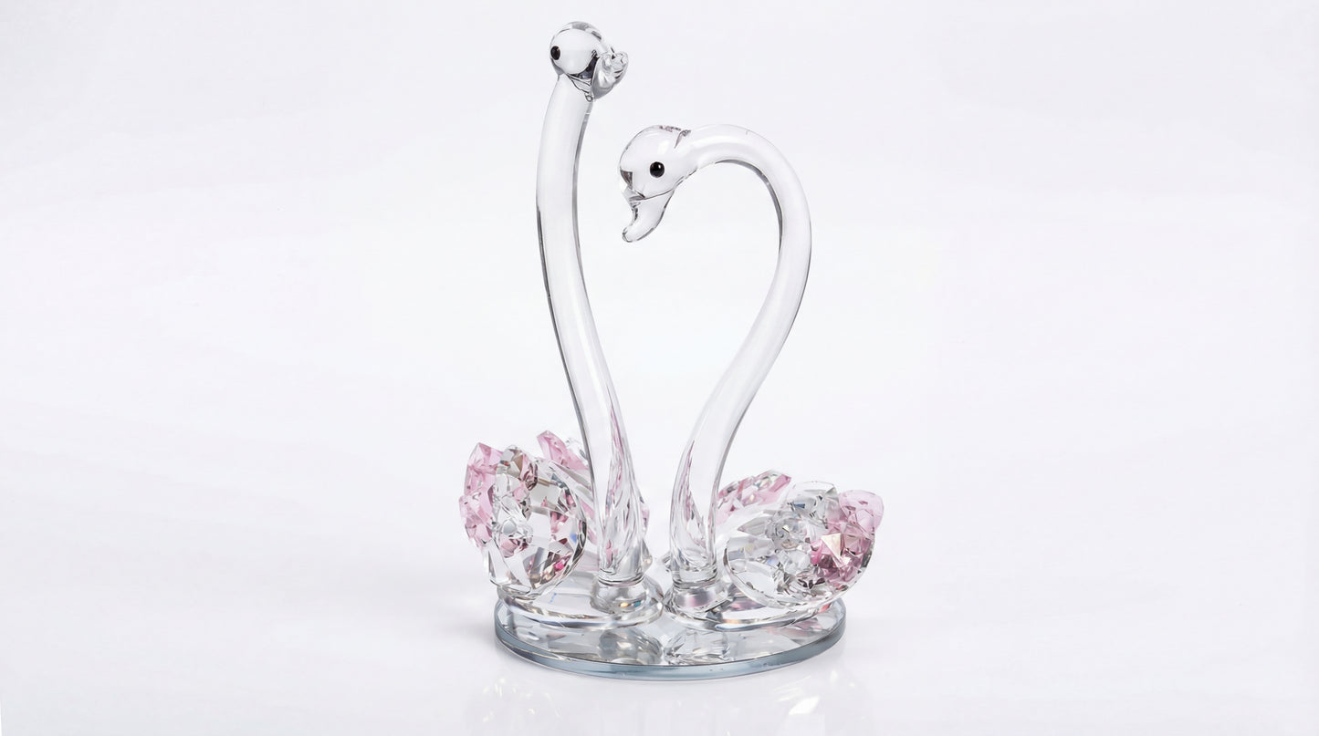 Crystal Swan Couple Showpiece – K9 Crystal Glass Decorative Swan Pair for Home Décor, Living Room, Bedroom & Gifting #2084