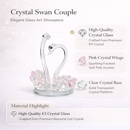 Crystal Swan Couple Showpiece – K9 Crystal Glass Decorative Swan Pair for Home Décor, Living Room, Bedroom & Gifting #2084