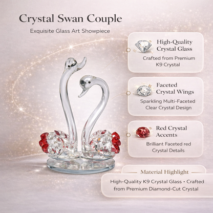 Crystal Swan Couple Showpiece – K9 Crystal Glass Decorative Swan Pair for Home Décor, Living Room, Bedroom & Gifting #2084