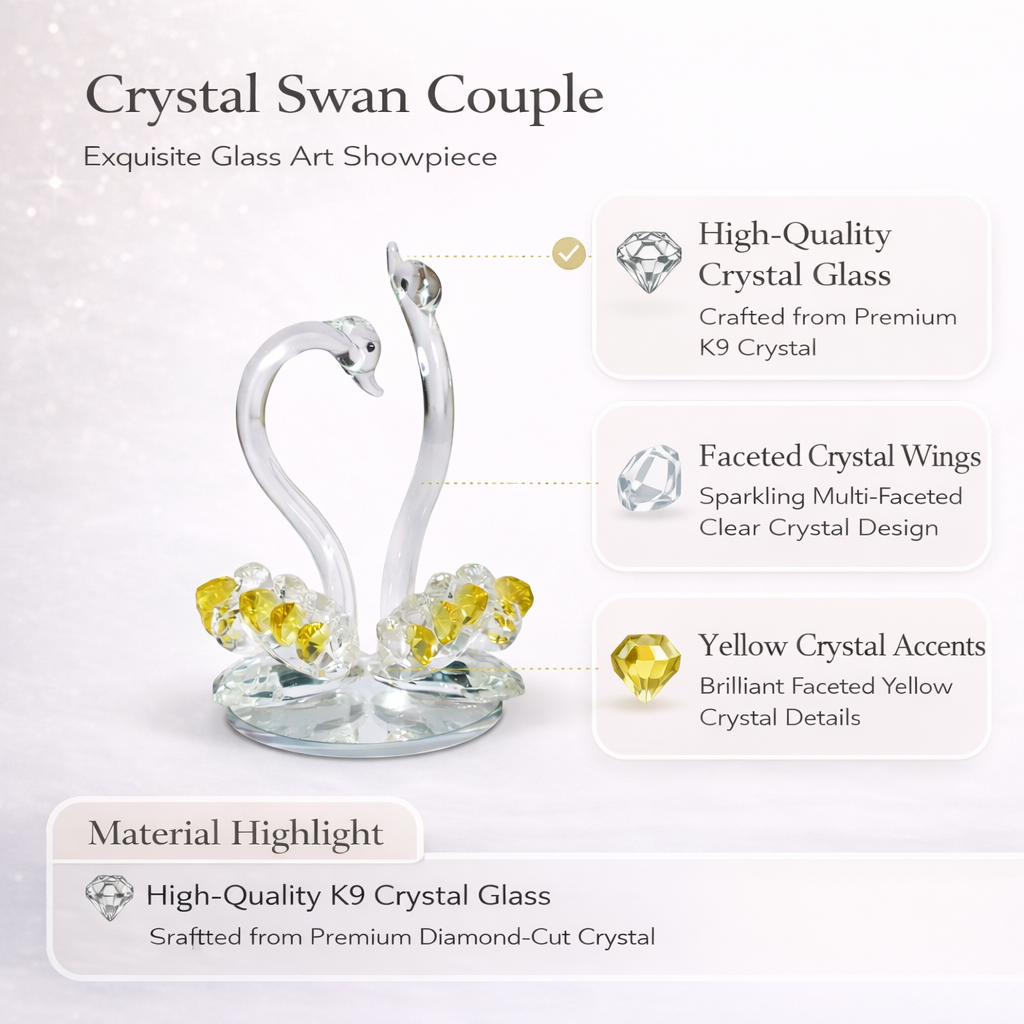 Crystal Swan Couple Showpiece – K9 Crystal Glass Decorative Swan Pair for Home Décor, Living Room, Bedroom & Gifting #2084