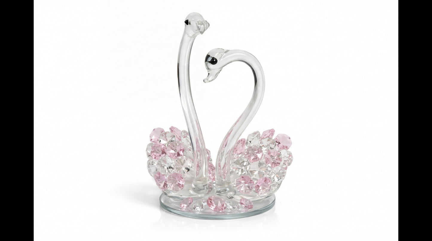 Crystal Swan Couple Showpiece – K9 Crystal Glass Decorative Swan Pair for Home Décor, Living Room, Bedroom & Gifting #2084