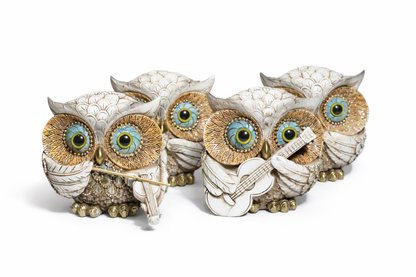 Decorative Musical Owl Showpiece Set of 4 | Premium Resin Owl Figurines for Home & Office Décor  #3021