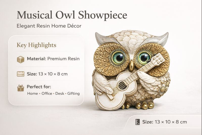 Decorative Musical Owl Showpiece Set of 4 | Premium Resin Owl Figurines for Home & Office Décor  #3021