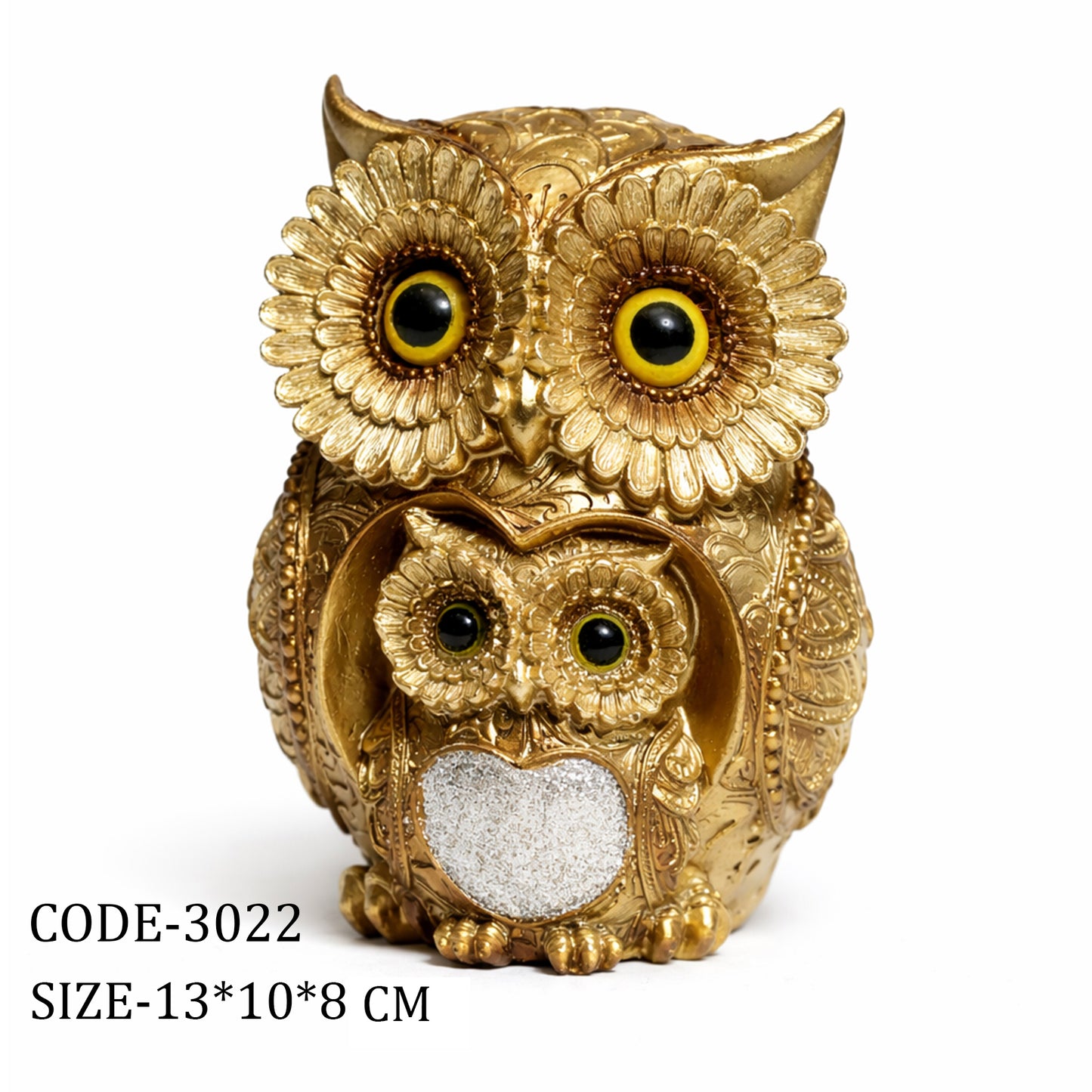 Ornate Gold Owl Figurines – Lucky Pair Decorative Showpiece for Home, Office & Gifting (Premium Resin)  #3022