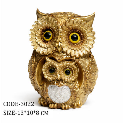 Ornate Gold Owl Figurines – Lucky Pair Decorative Showpiece for Home, Office & Gifting (Premium Resin)  #3022