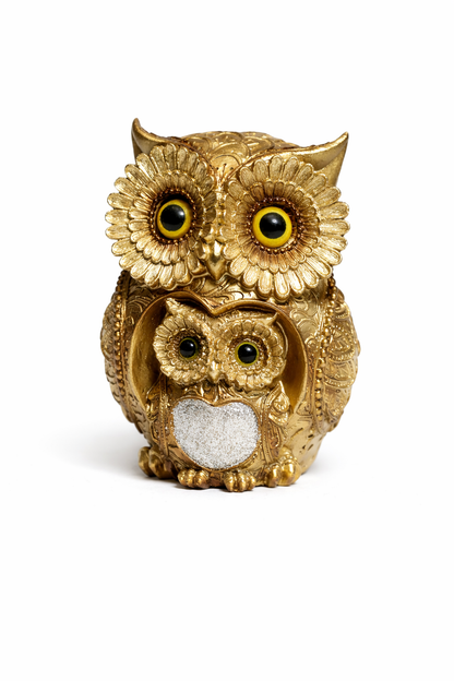 Ornate Gold Owl Figurines – Lucky Pair Decorative Showpiece for Home, Office & Gifting (Premium Resin)  #3022