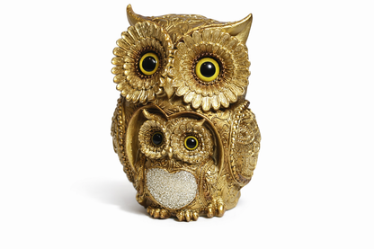 Ornate Gold Owl Figurines – Lucky Pair Decorative Showpiece for Home, Office & Gifting (Premium Resin)  #3022