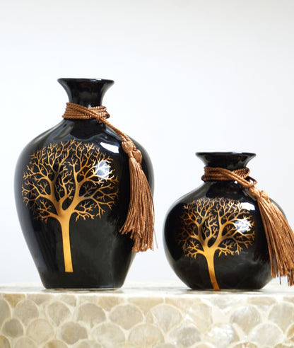 Luxury Ceramic Decorative Vase & Plate Set with Gold Tree Design #1973