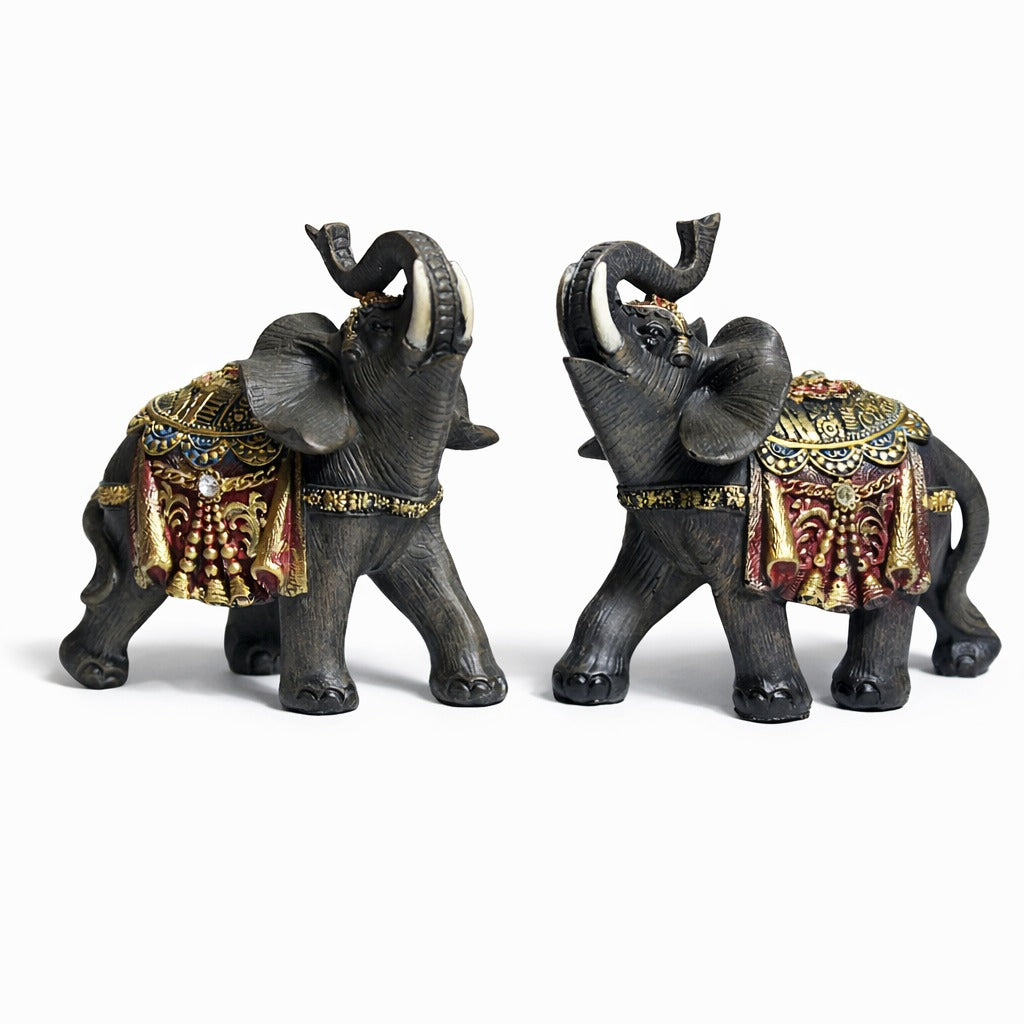 Ornate Elephant Figurine Set – Premium Resin Decorative Elephants for Home Décor, Living Room, Office & Gifting #1254