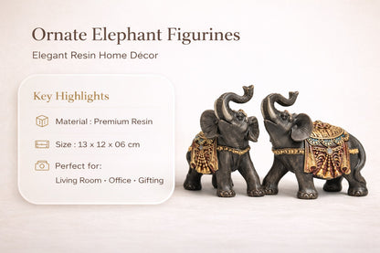 Ornate Elephant Figurine Set – Premium Resin Decorative Elephants for Home Décor, Living Room, Office & Gifting #1254