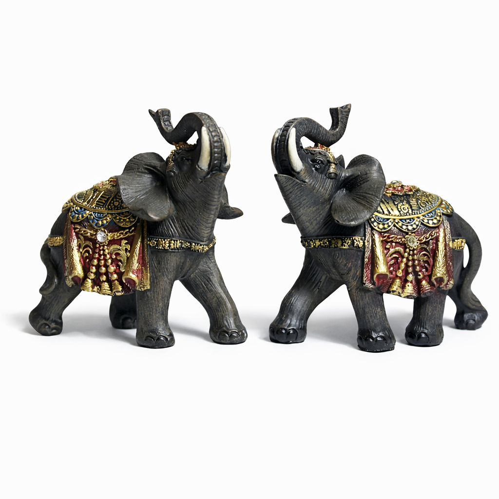 Ornate Resin Elephant Figurines Pair – Large Decorative Lucky Elephant Showpiece for Home Décor, Living Room, Office & Gifting #1252