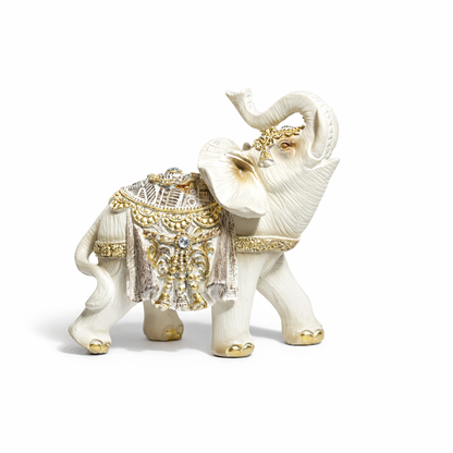 White & Gold Elephant Figurine Set – Premium Resin Decorative Showpiece for Home Décor, Office Desk & Gifting | Symbol of Good Luck & Prosperity #1257
