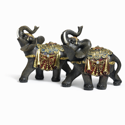 Ornate Resin Elephant Figurines Pair – Decorative Lucky Elephant Showpiece for Home Décor, Living Room, Office & Gifting #1253
