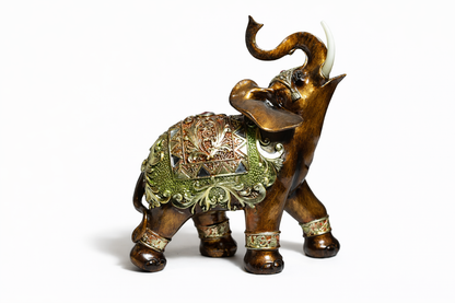 Opulent Resin Elephant Figurines Pair – Antique Lucky Elephant Showpiece with Green & Gold Detailing for Home Décor, Office & Gifting #1251